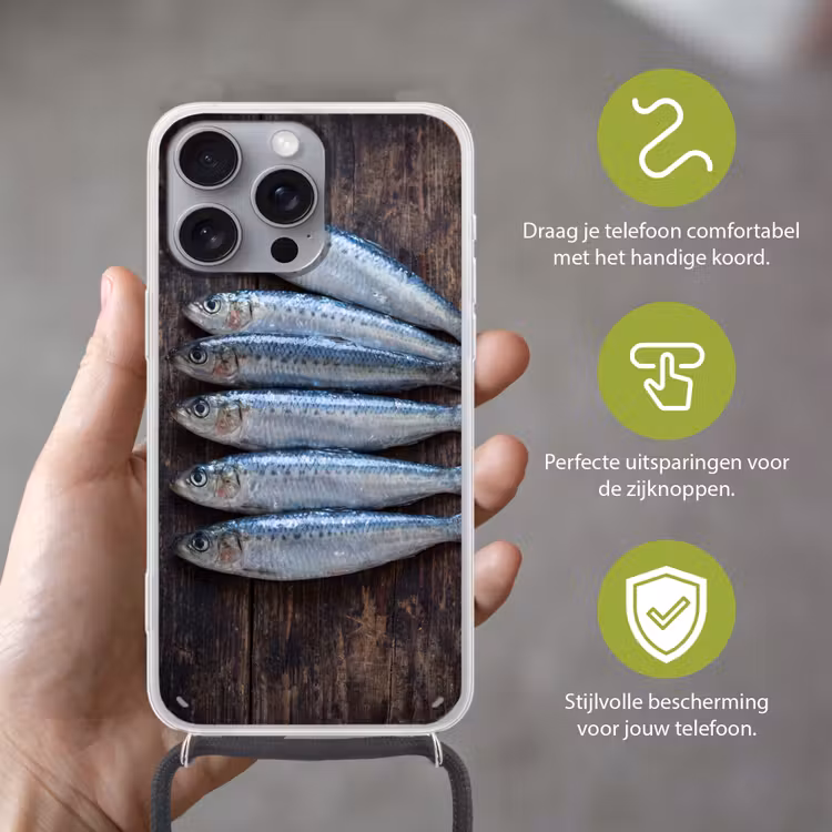 Telefoonhoesje met koord - Vis - Hout - Eten — 4