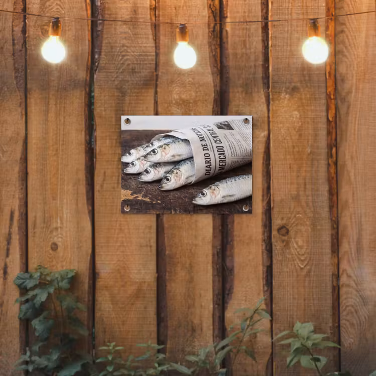 Tuinposter - Sardientje - krant - snijplank — 2