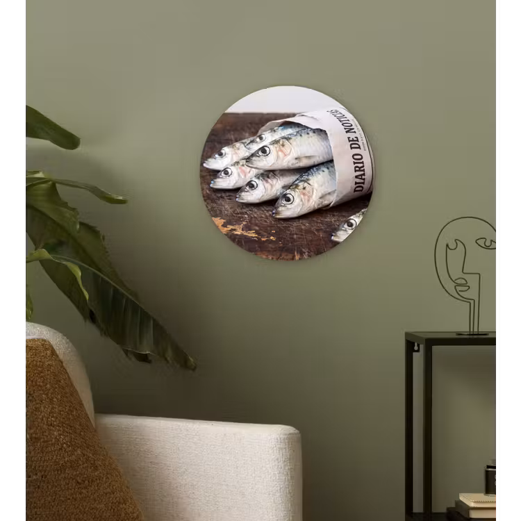 Wandcirkel - Glas - Sardientje - krant - snijplank — 3