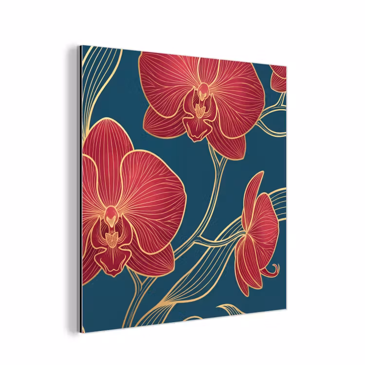 Aluminium schilderij - Bloemen - Rood - Goud — 1