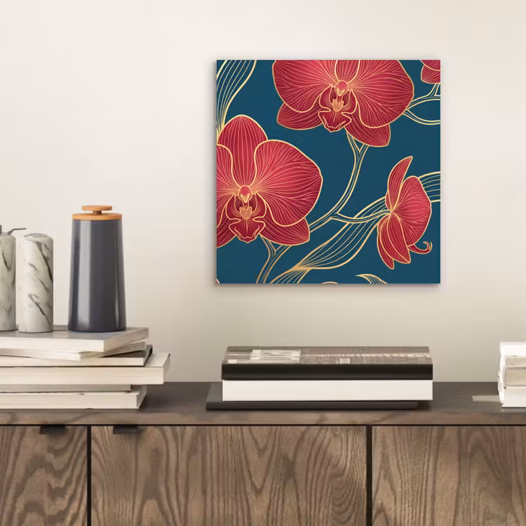 Aluminium schilderij - Bloemen - Rood - Goud — 2