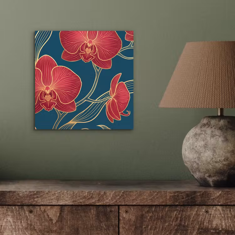 Aluminium schilderij - Bloemen - Rood - Goud — 3