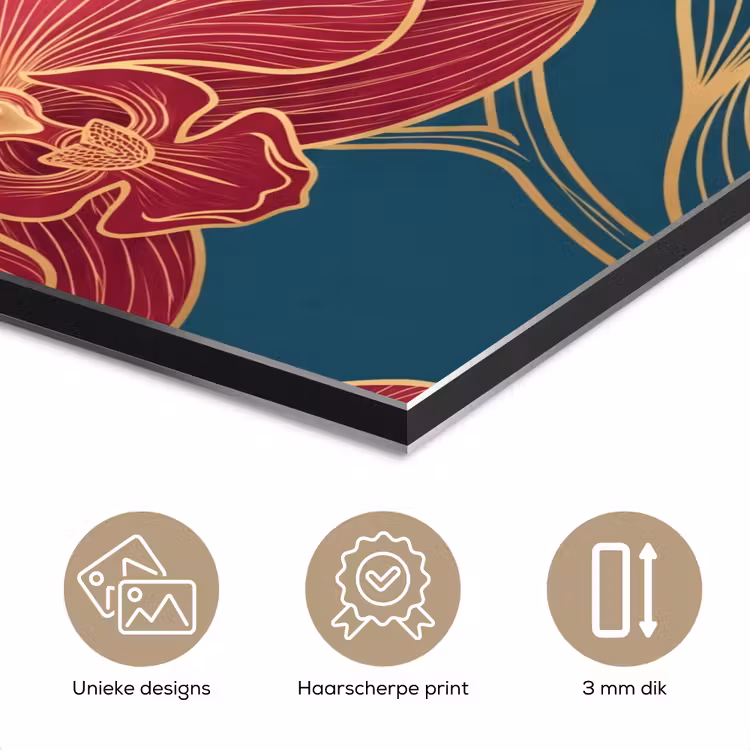 Aluminium schilderij - Bloemen - Rood - Goud — 7