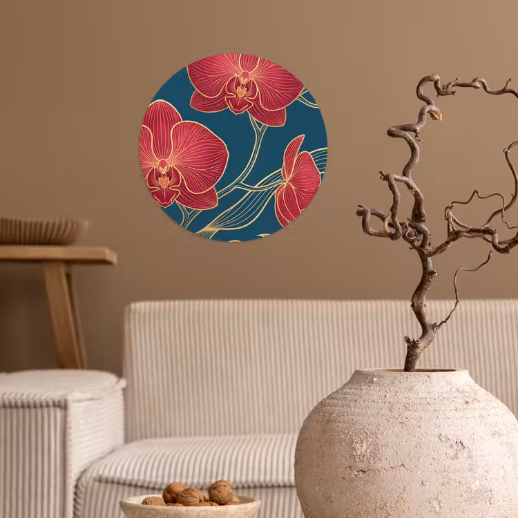 Behangcirkel - Bloemen - Rood - Goud — 2