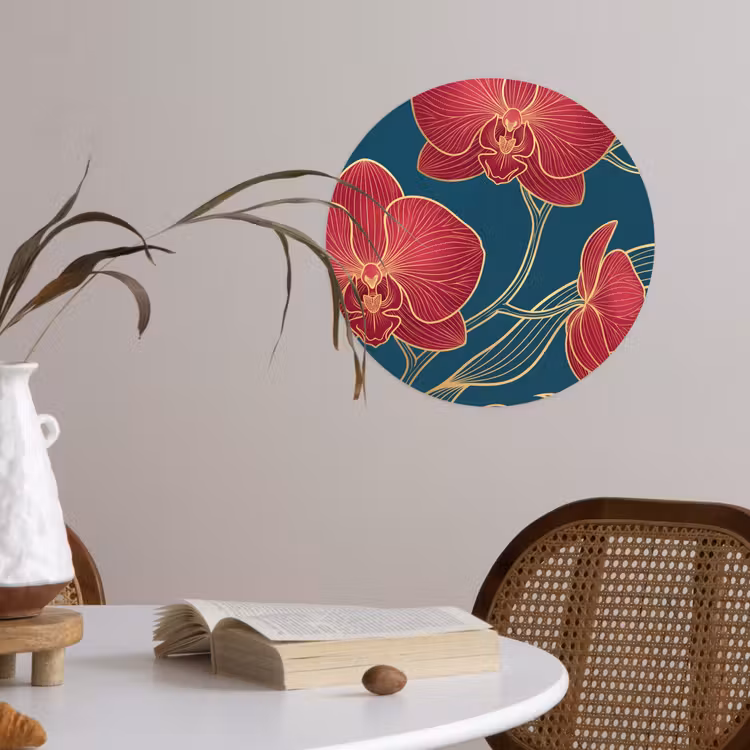 Behangcirkel - Bloemen - Rood - Goud — 4