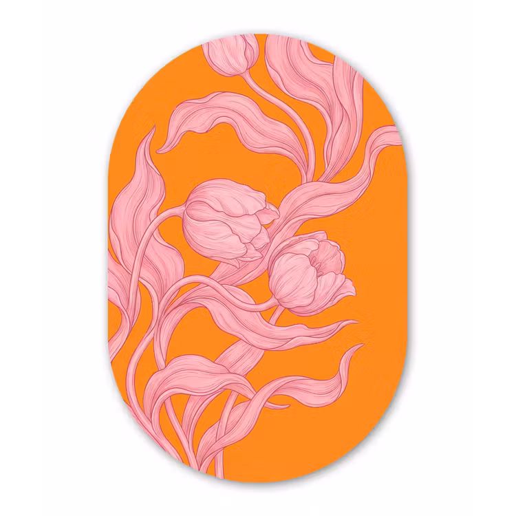 Muurovaal aluminium - Roze bloemen - Modern — 1