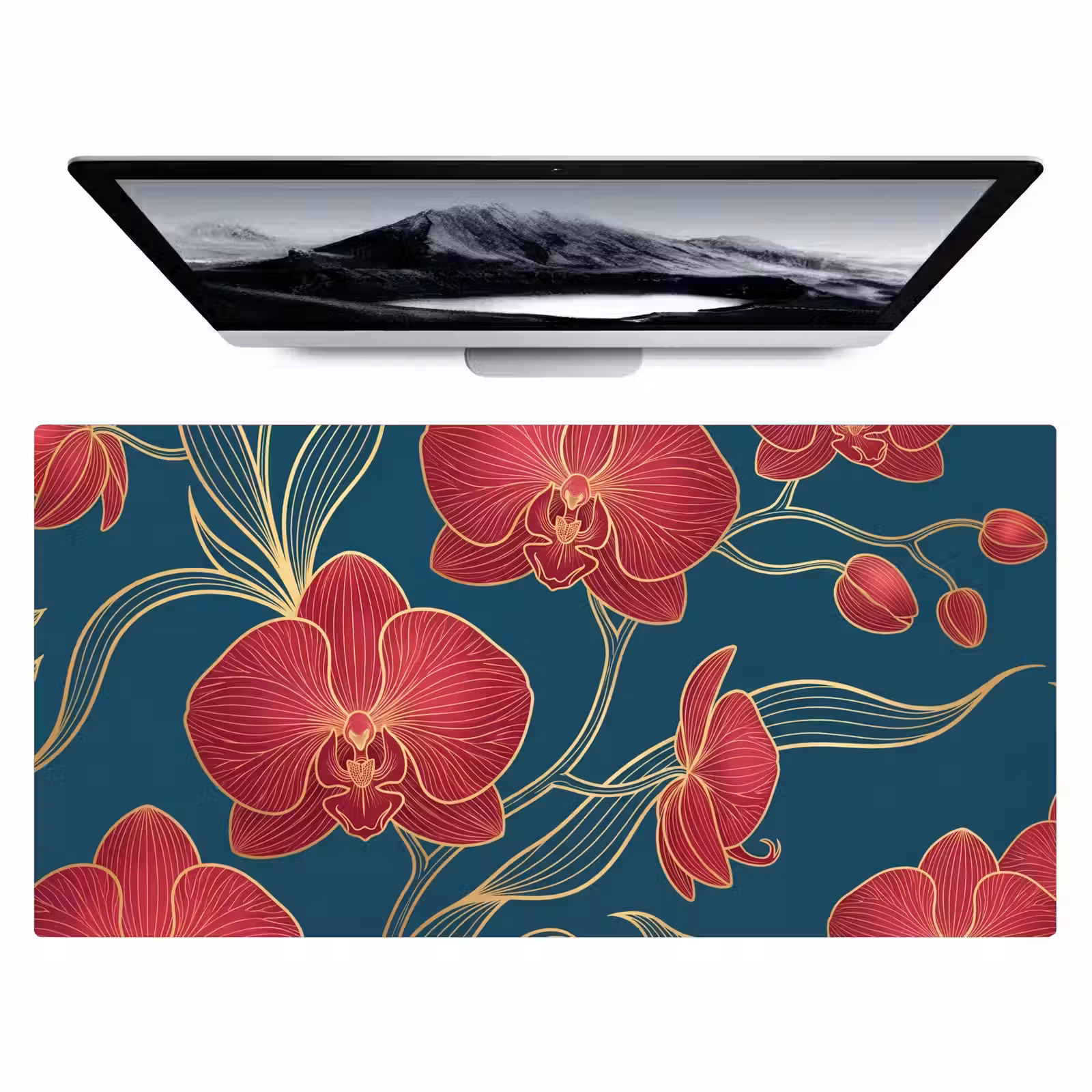 Bureau onderlegger - Bloemen - Rood - Goud — 1