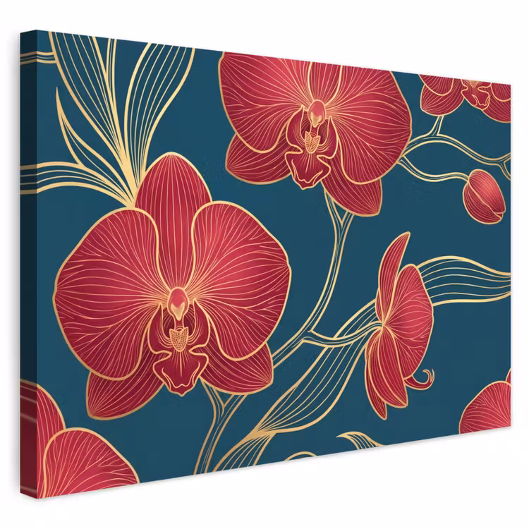 Buiten canvas - Bloemen - Rood - Goud — 1