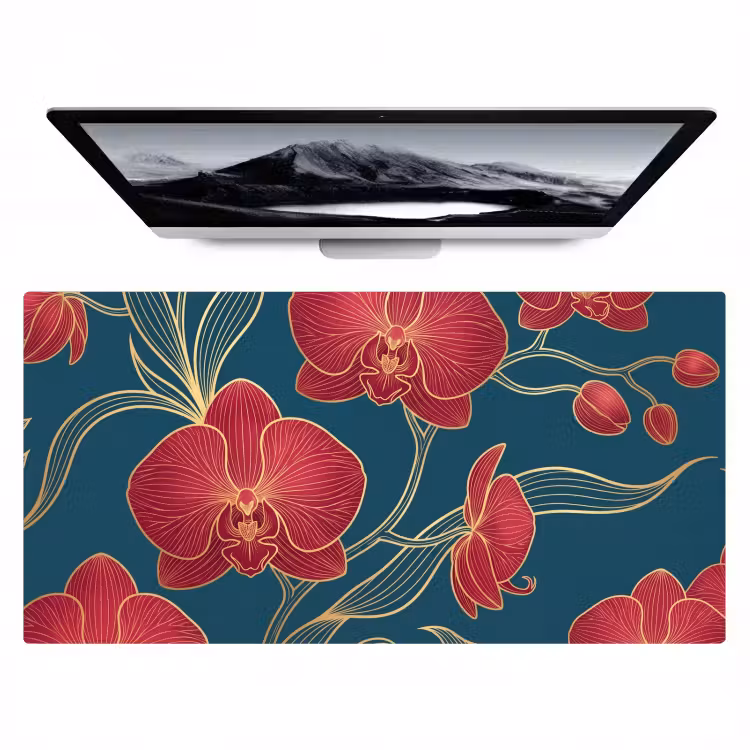 Bureau onderlegger - Bloemen - Rood - Goud — 1