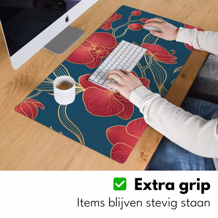 Bureau onderlegger - Bloemen - Rood - Goud — 6