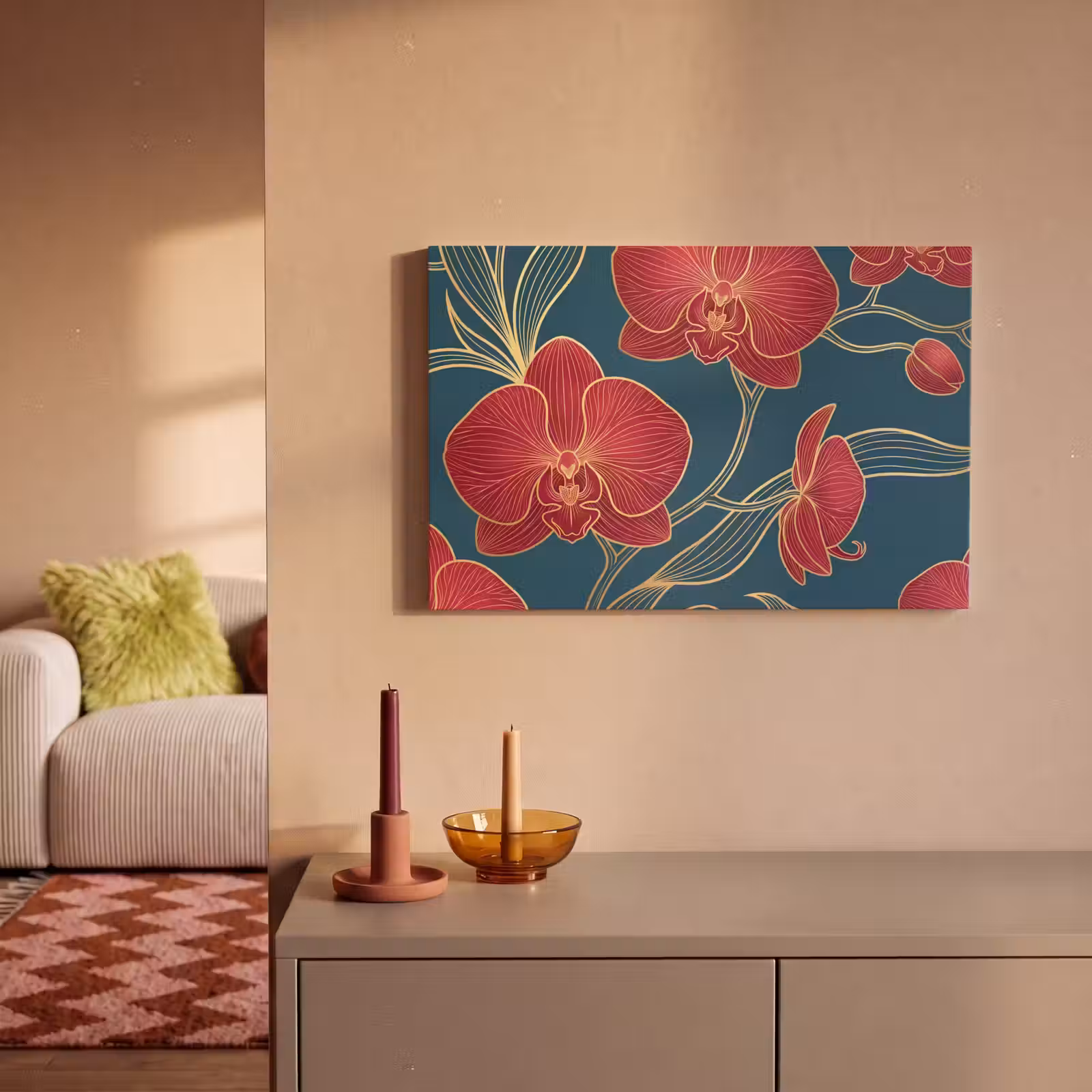 Canvas schilderij - Bloemen - Rood - Goud — 1