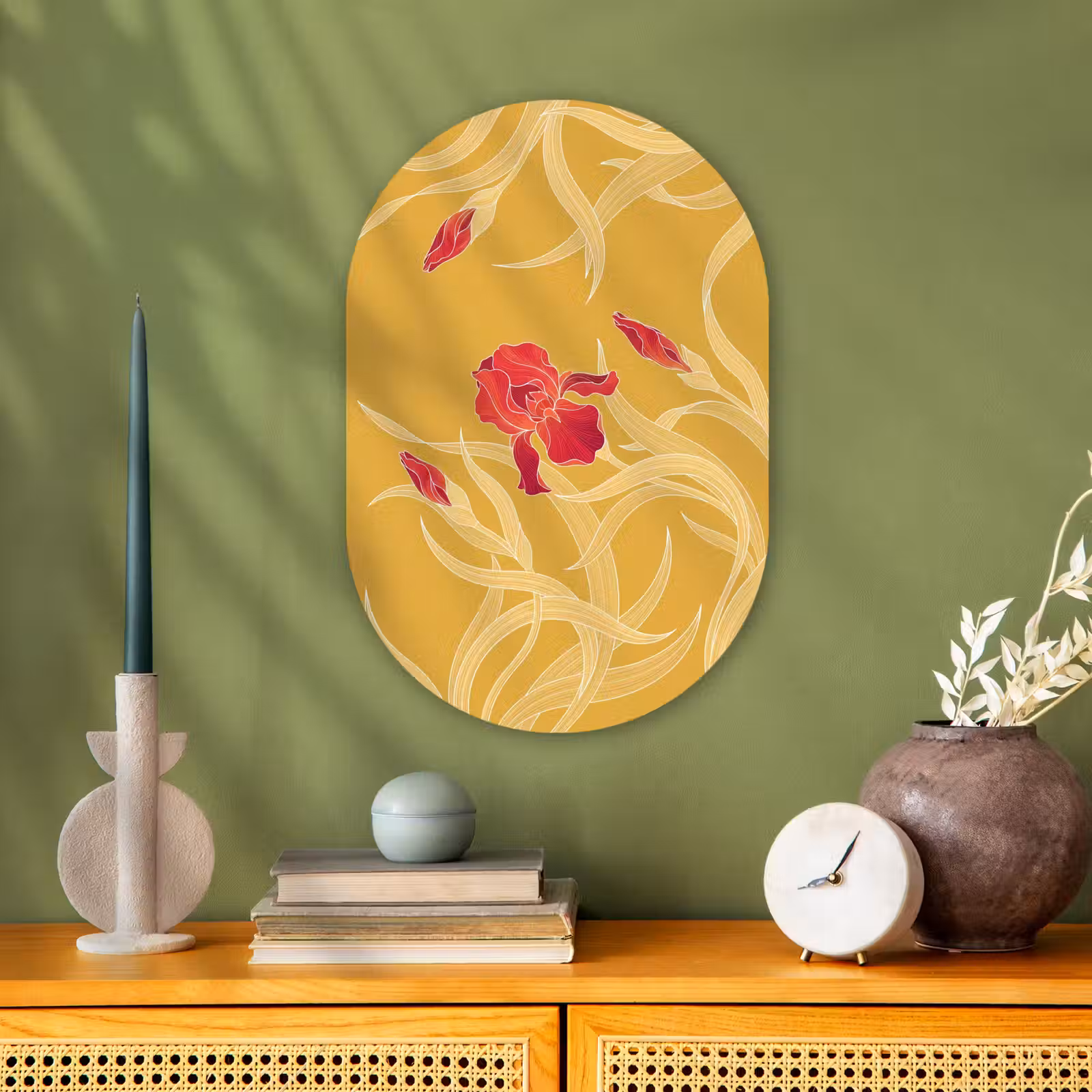 Muurovaal - Kunststof - Bloemen - Illustratie - Rood — 1
