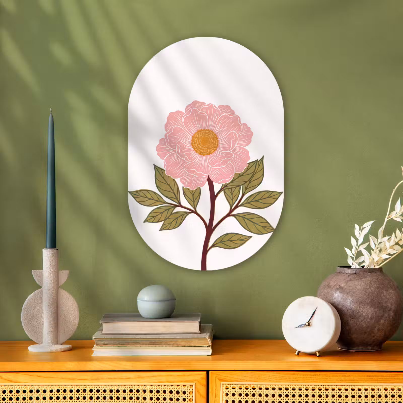 Muurovaal - Kunststof - Bloemen - Roze - Illustratie — 1