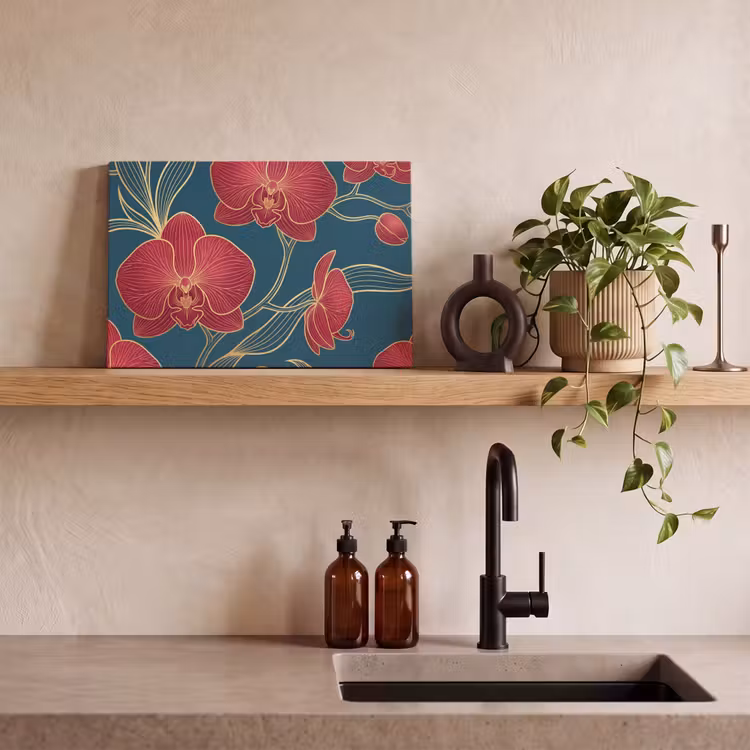 Canvas schilderij - Bloemen - Rood - Goud — 3