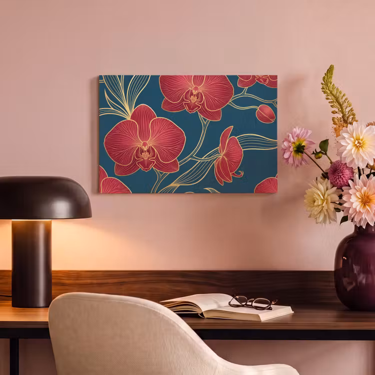 Canvas schilderij - Bloemen - Rood - Goud — 5