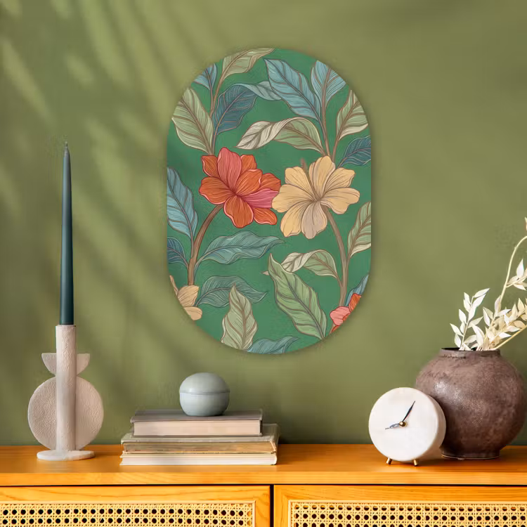 Muurovaal - Kunststof - Bloemen - Groen - Illustratie — 2