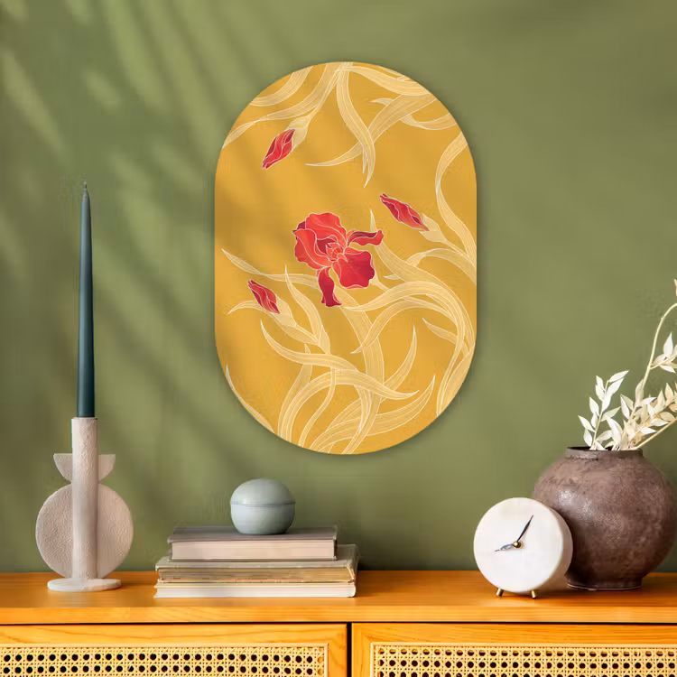 Muurovaal - Kunststof - Bloemen - Illustratie - Rood — 1
