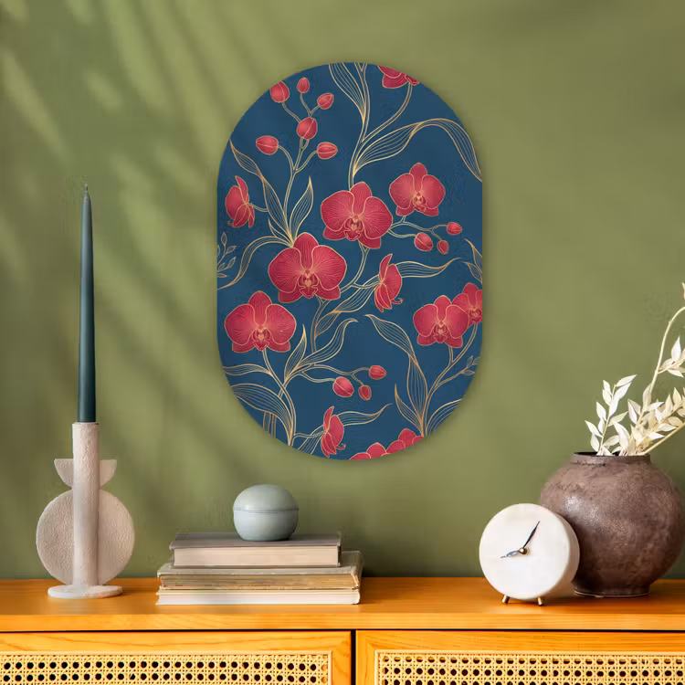 Muurovaal - Kunststof - Bloemen - Rood - Goud — 2