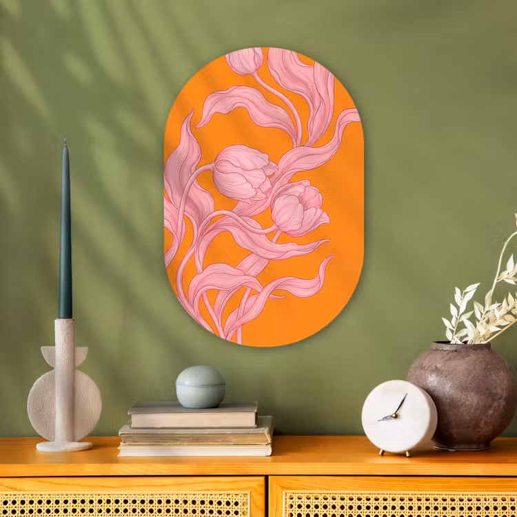Muurovaal - Kunststof - Roze bloemen - Modern — 2