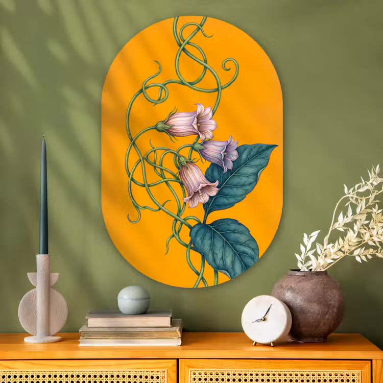 Muurovaal - Glas - Bloemen - Botanisch - Geel — 2