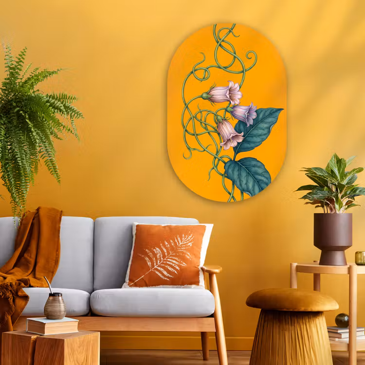 Muurovaal - Glas - Bloemen - Botanisch - Geel — 3