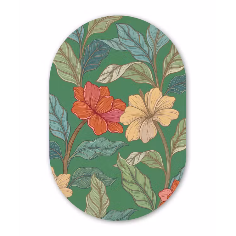 Muurovaal - Glas - Bloemen - Groen - Illustratie — 1