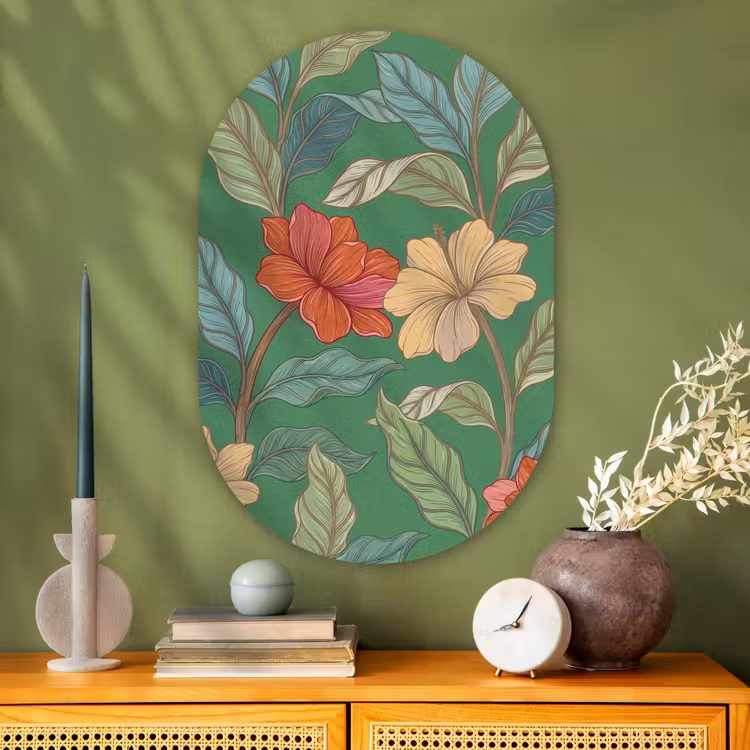 Muurovaal - Glas - Bloemen - Groen - Illustratie — 2