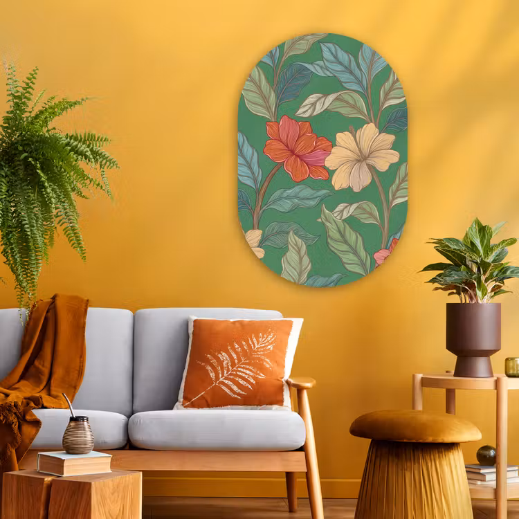 Muurovaal - Glas - Bloemen - Groen - Illustratie — 3