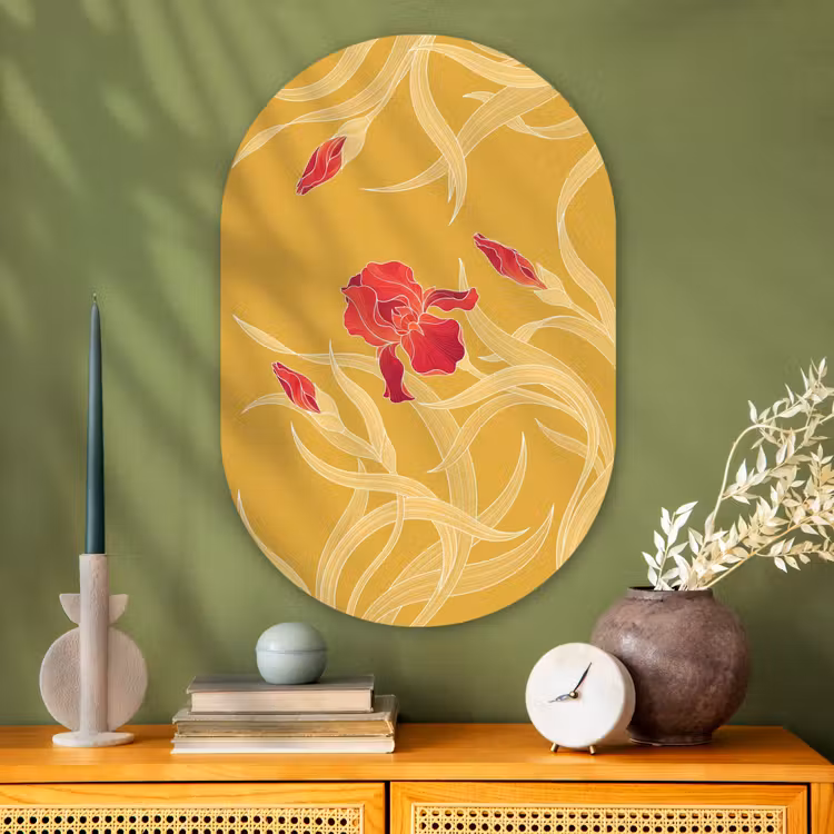 Muurovaal - Glas - Bloemen - Illustratie - Rood — 2