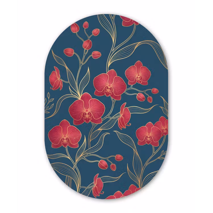 Muurovaal - Glas - Bloemen - Rood - Goud — 1