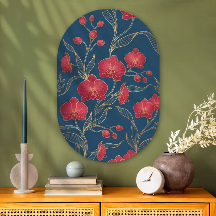 Muurovaal - Glas - Bloemen - Rood - Goud — 2