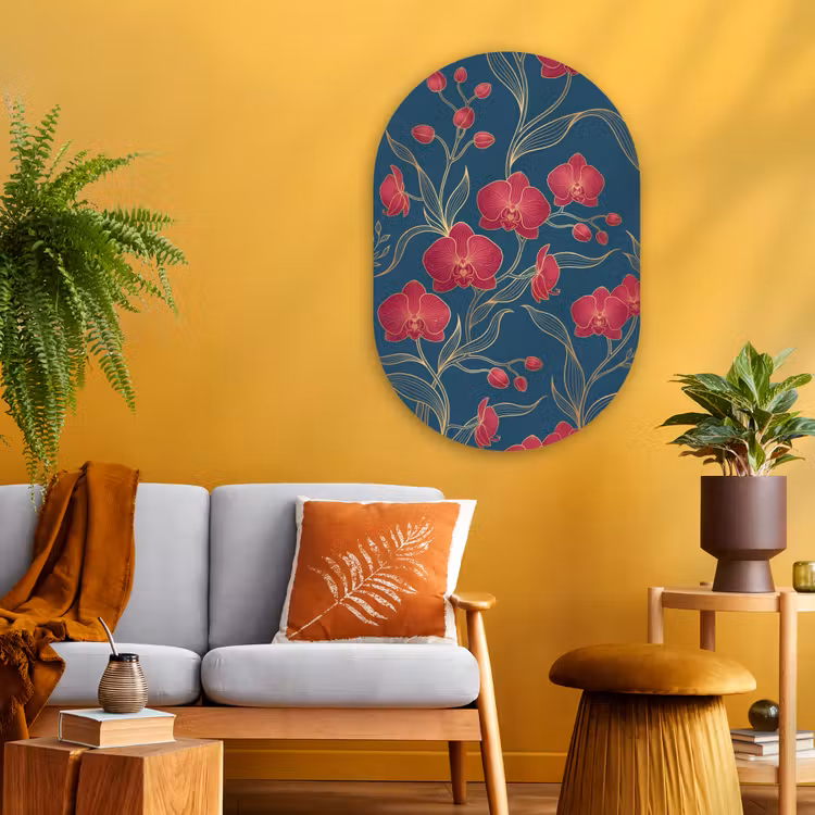 Muurovaal - Glas - Bloemen - Rood - Goud — 3