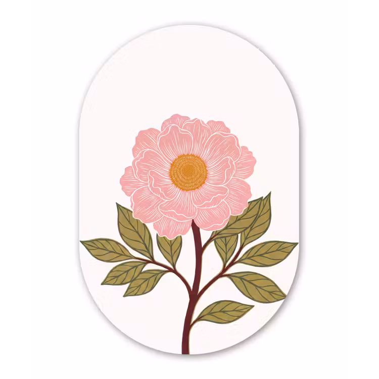 Muurovaal - Glas - Bloemen - Roze - Illustratie — 1