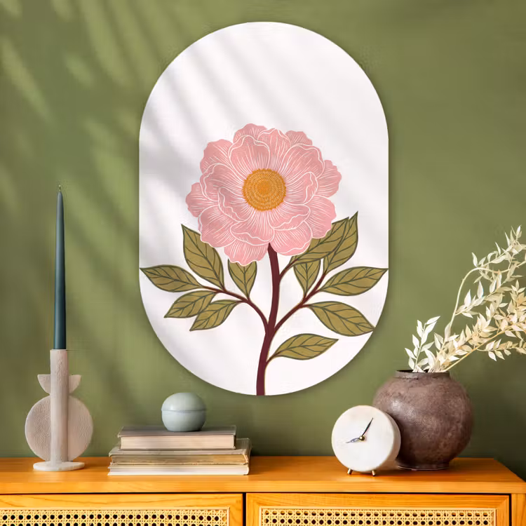 Muurovaal - Glas - Bloemen - Roze - Illustratie — 2