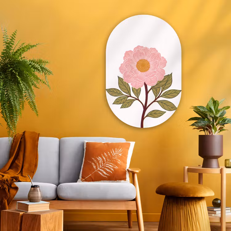 Muurovaal - Glas - Bloemen - Roze - Illustratie — 3