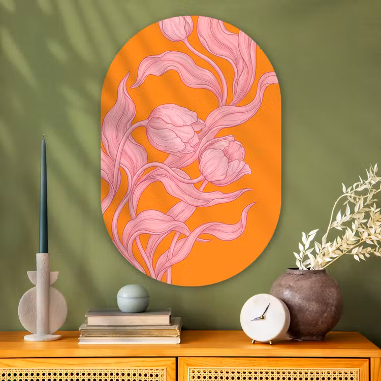 Muurovaal - Glas - Roze bloemen - Modern — 2