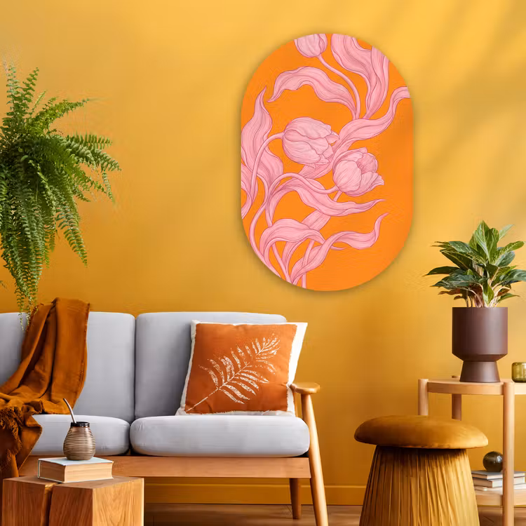 Muurovaal - Glas - Roze bloemen - Modern — 3