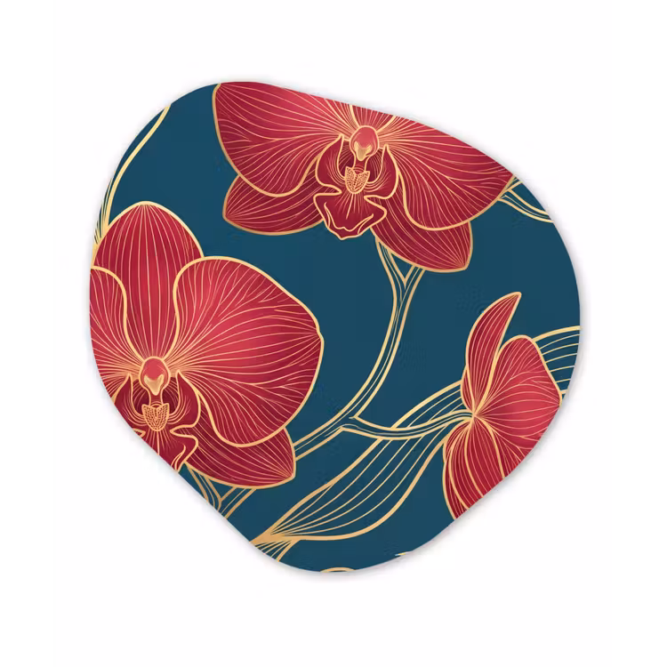 Organisch schilderij - Glas - Bloemen - Rood - Goud — 1