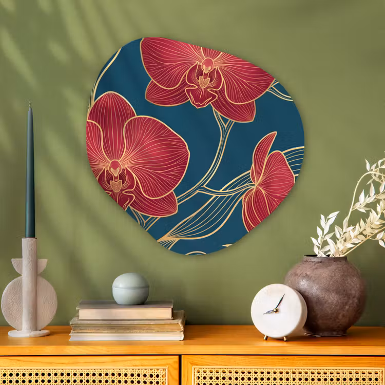 Organisch schilderij - Glas - Bloemen - Rood - Goud — 2