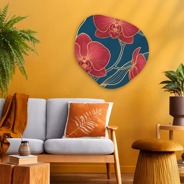 Organisch schilderij - Glas - Bloemen - Rood - Goud — 3