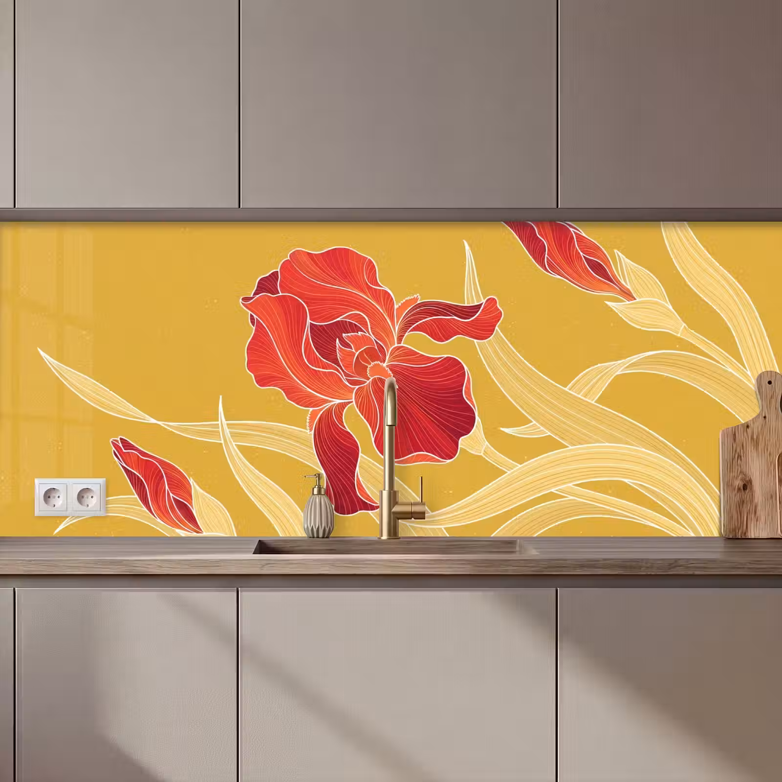 Keuken achterwand - Bloemen - Illustratie - Rood — 1