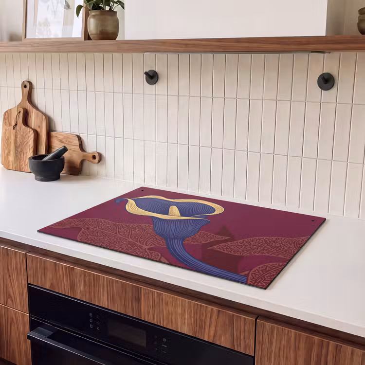Inductie beschermer en spatscherm (2in1) - Bloemen - Modern - Paars — 3