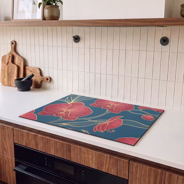 Inductie beschermer en spatscherm (2in1) - Bloemen - Rood - Goud — 3