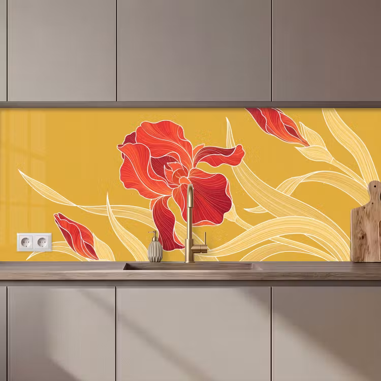 Keuken achterwand - Bloemen - Illustratie - Rood — 1