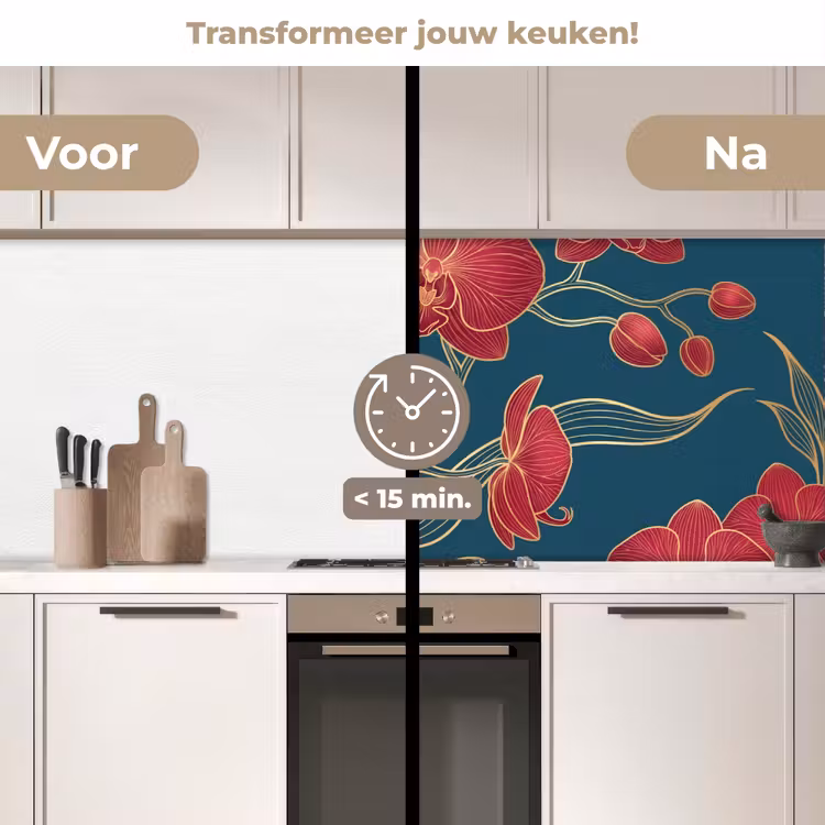 Keuken achterwand - Bloemen - Rood - Goud — 2