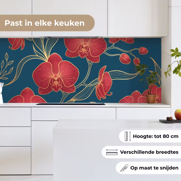 Keuken achterwand - Bloemen - Rood - Goud — 4