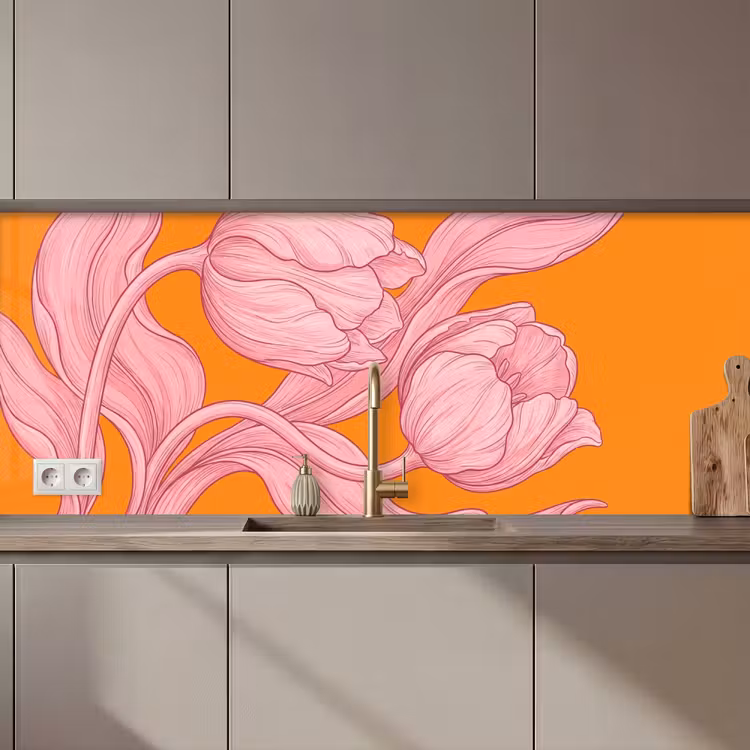 Keuken achterwand - Roze bloemen - Modern — 1