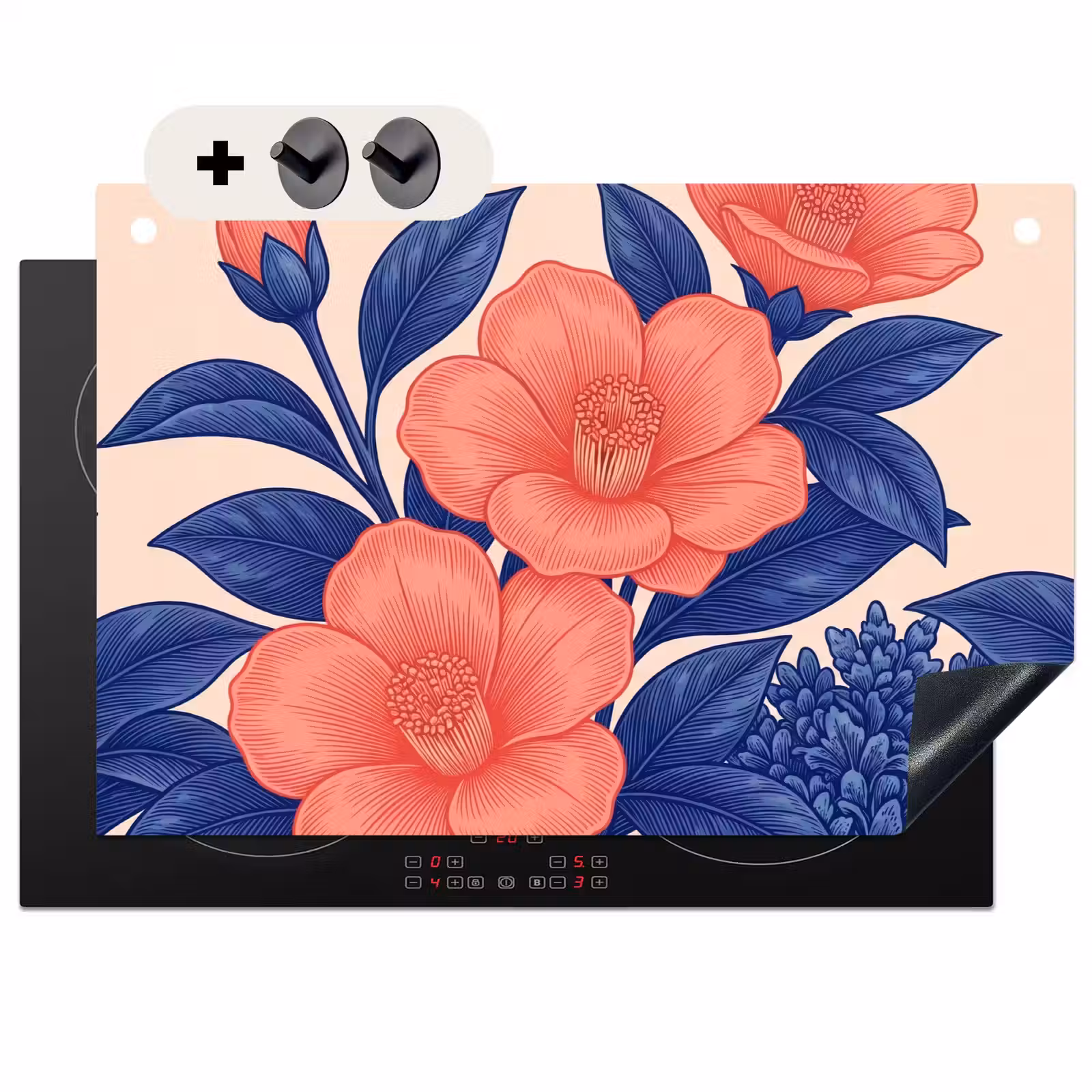 Inductie beschermer en spatscherm (2in1) - Bloemen - Bladeren - Botanisch — 1
