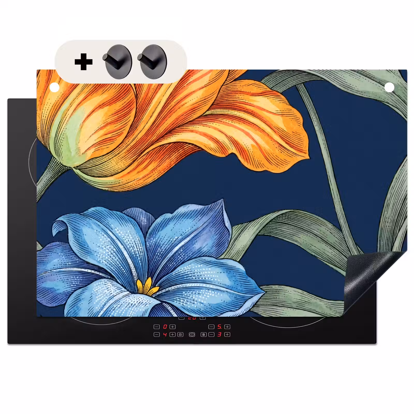 Inductie beschermer en spatscherm (2in1) - Bloemen - Botanisch - Patroon — 1