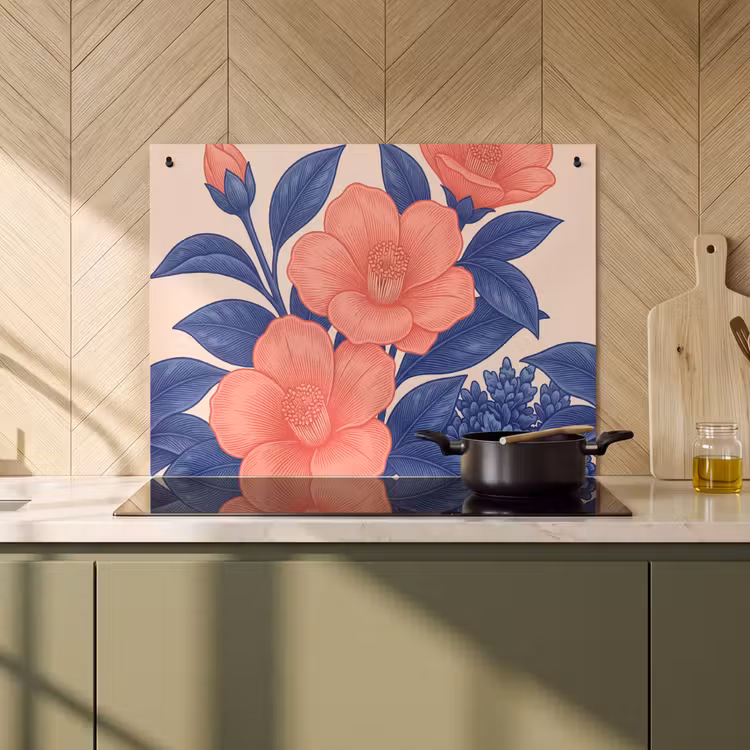 Inductie beschermer en spatscherm (2in1) - Bloemen - Bladeren - Botanisch — 2